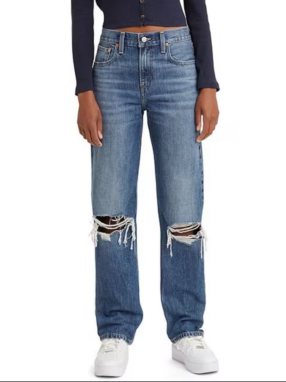 Levi’s Low Pro Straight Jeans W26 Mid Rise Distressed 100% Cotton Medium Wash